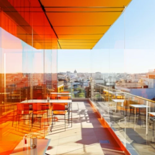Terraza moderna cubierta con metacrilato