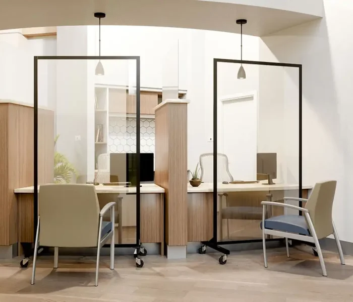 Separadores minimalistas de metacrilato instalados en un espacio moderno
